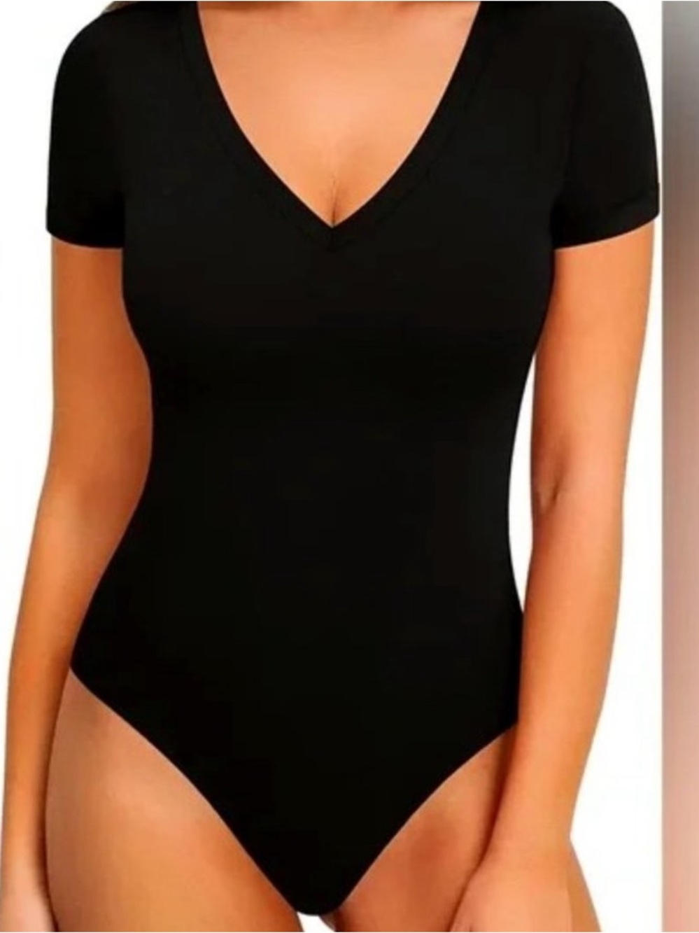 MANGOPOP Bodysuit for Women Modal V Neck Folded Over Short Sleeve Tops Jumpsuit